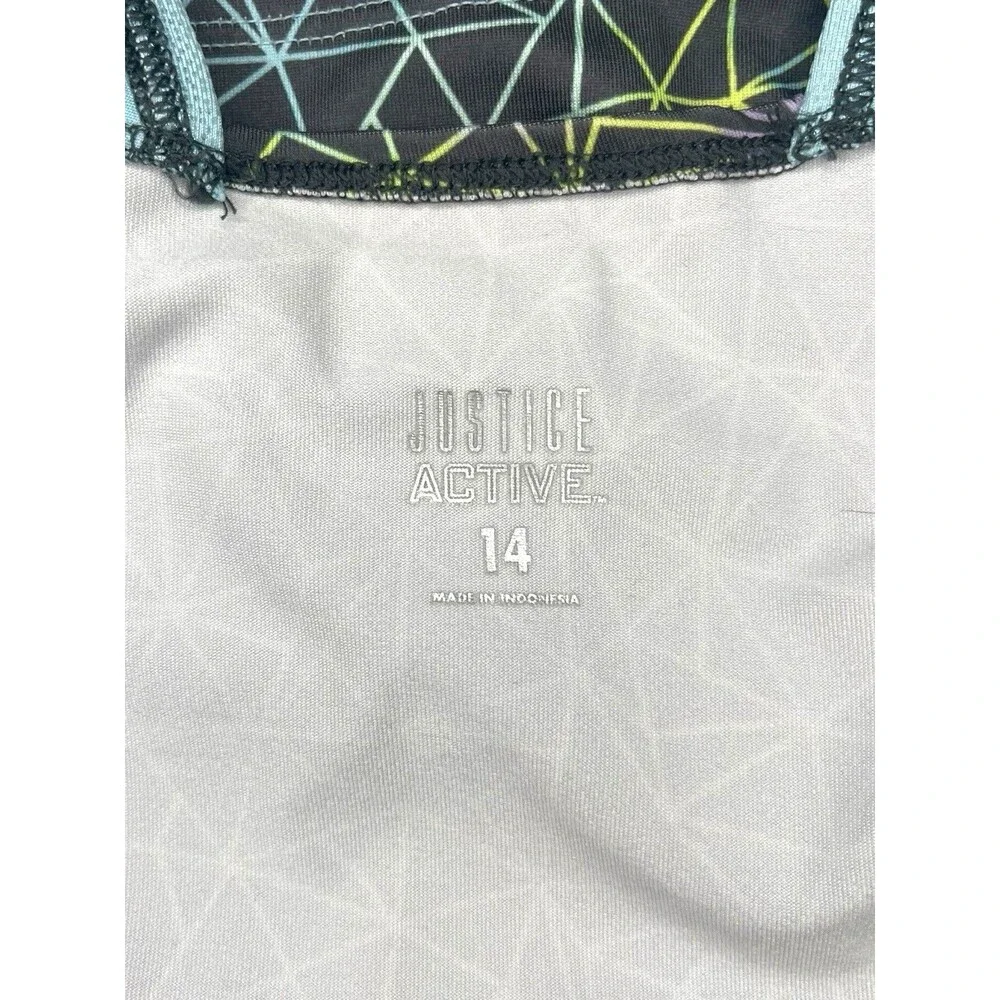 Justice Active Girls Leotard Size 14 Blue Gray Geometric Sparkly Double Strap
